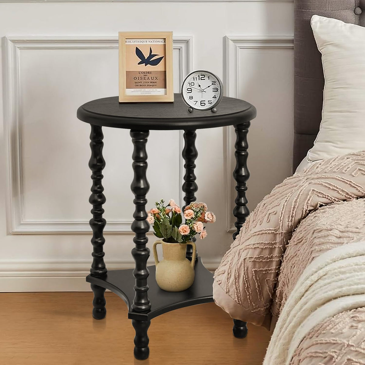 2-Tier End Table, Small Night Stand, Side Table, Bedside Table with Storage Shelf, Coffee Tables for Small Spaces, Bedroom, Living Room (Black)