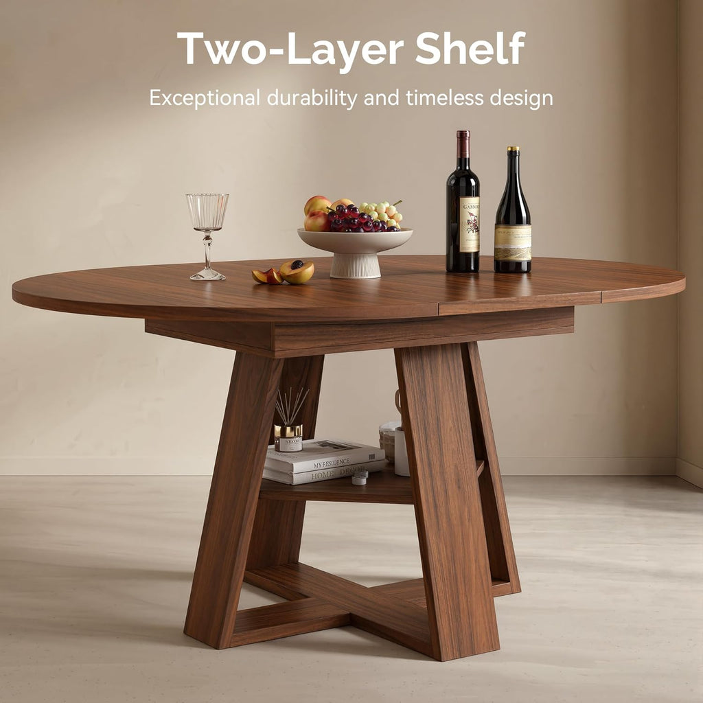 Miereirl 43.3‑59 in Round Extendable Dining Table for 4-6, Modern Oval Dining Table with Removable Leaf and Pedestal Base, Expandable Kitchen Table for Dining Room, Apartment