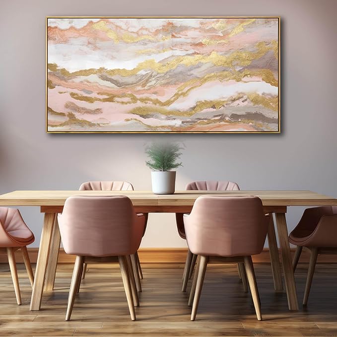 YJYart Canvas Wall Art Gold Living Room Decor Pink Canvas Art Room Decor for Teen Girls Home Decor Abstract Paintings for Bedroom Office Kitchen 24"x 48"
