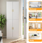 AIEGLE Kitchen Pantry Storage Cabinet with Adjustable Shelves, Kitchen Pantry with 4 Doors, Freestanding Cupboard Storage Organizer Cabinet for Kitchen Living Room, White 70.9" Tall