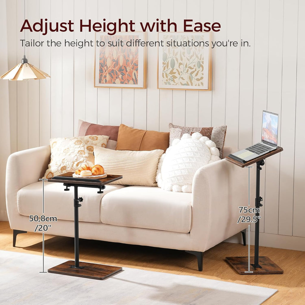 MAHANCRIS Set of 2 TV Tray Table, Height Adjustable TV Trays with 360° Swivel, Space-Saving Side Table for Couch, Multi-Functional Sofa Table with Anti-Slip Bar, Bedside, Rustic Brown ETRB4501S2