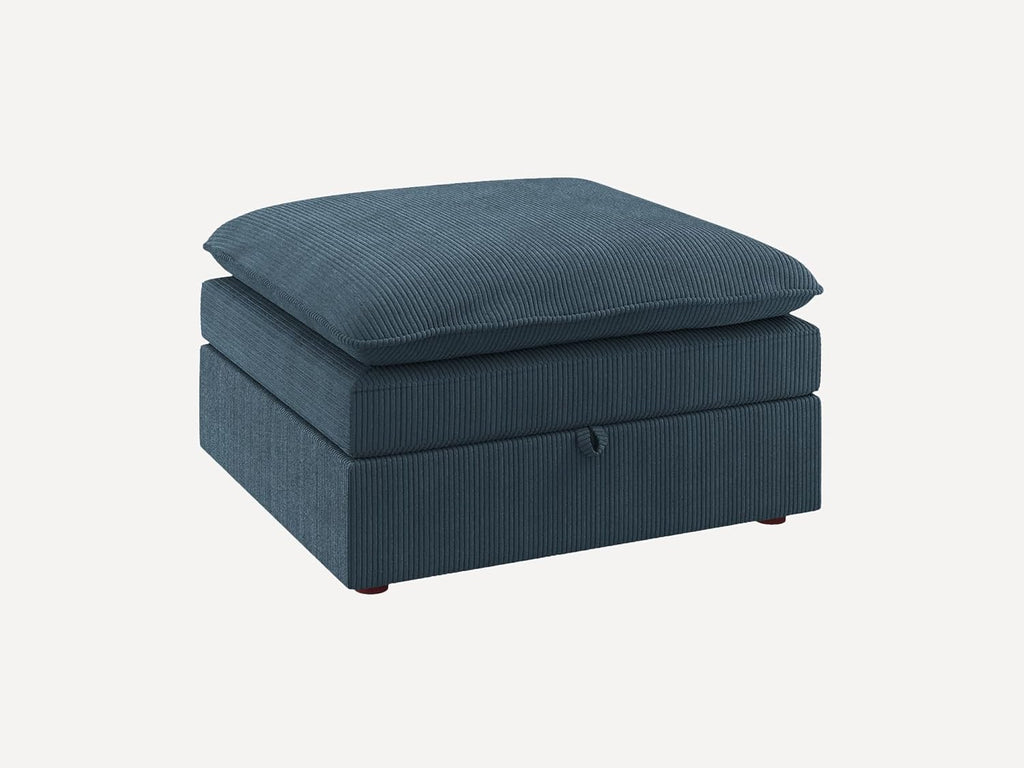 HONBAY Corduroy Ottoman, 31.5 Inch Square Ottoman Bench with Storage for Living Room, Blue