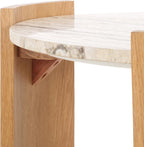 SAFAVIEH Couture Collection - Damarcus Travertine & Solid Wood Accent Table, Round Top, Classic Sculptural Design (SFV9705A)