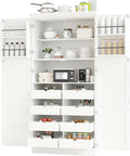 71" Kitchen Pantry Storage Cabinet, Freestanding Farmhouse Pantry Cabinet with 4 Doors, 2 Door Shelves, 8 Pull-Out Trays and Adjustable Shelf for Kitchen, Dining Room (White)