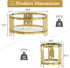 Round Glass Coffee Table Set of 3, Gold and Clear Modern Living Room Table Set, Includes 1 Coffee Table, 2 End Tables, Gold Stainless Steel Base Tempered Glass Top, Luxury Furniture for Home Office
