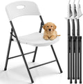 Folding Chairs 4 Pack, Outdoor White Folding Chairs for Outside Indoor, Portable 350 lbs Capacity Heavy Duty Plastic Metal Foldable Chairs Commercial Seating for Picnic, Party, Patio