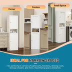 Eltean 67" Tall Narrow Storage Cabinet,Bathroom Cabinets | Narrow Pantry Cabinet with 3 Adjustable Shelves,Reversible Doors Opening,Kitchen Cupboard for Pantry,White (15.7" W)