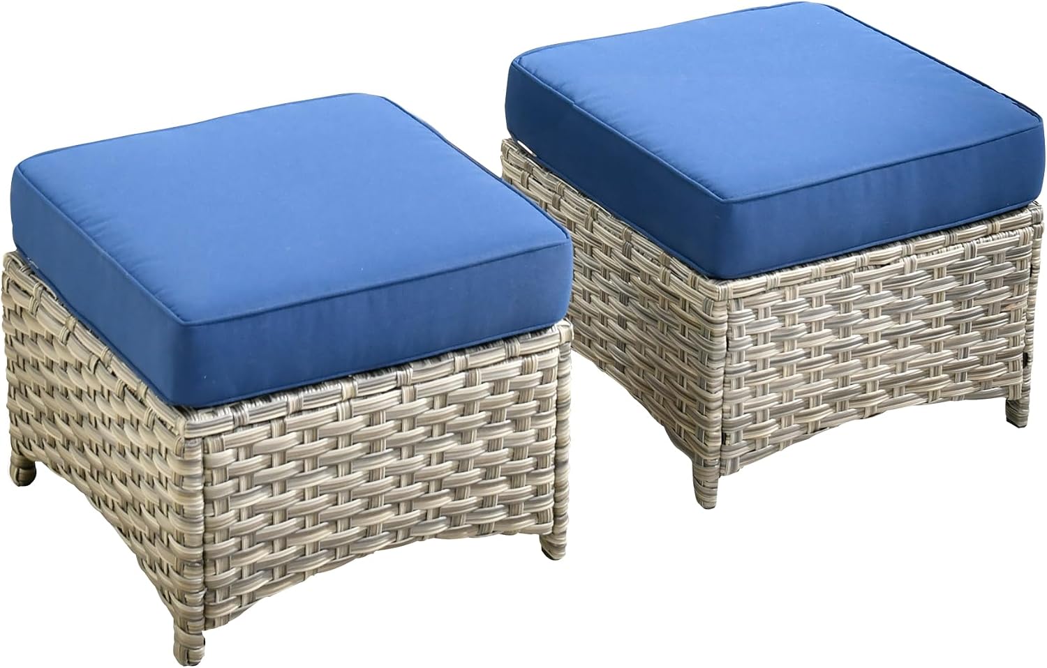 HOOOWOOO Upgraded 2 Pieces Outdoor Wicker Patio Furniture Set, Water Resistant Rattan Ottomans for Garden, Poolside, Porch