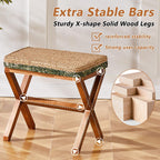 Natural Seagrass Ottoman Footstool with Solid Wood Legs – Handwoven Rectangular Foot Rest for Living Room, Patio & Balcony