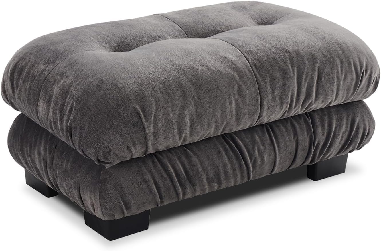 Upholstered Ottoman Footstool with Cushion for Sectional Sofa Couch 300lbs for Living Room,Chenille Fabric(Grey)