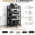 5 Tier Av Media Stand with Wheels, 39in Adjustable Audio Rack | Modern Stereo Cabinet Receiver Console Shelf, Audio Component Rack for Home/Office/Theater, Black
