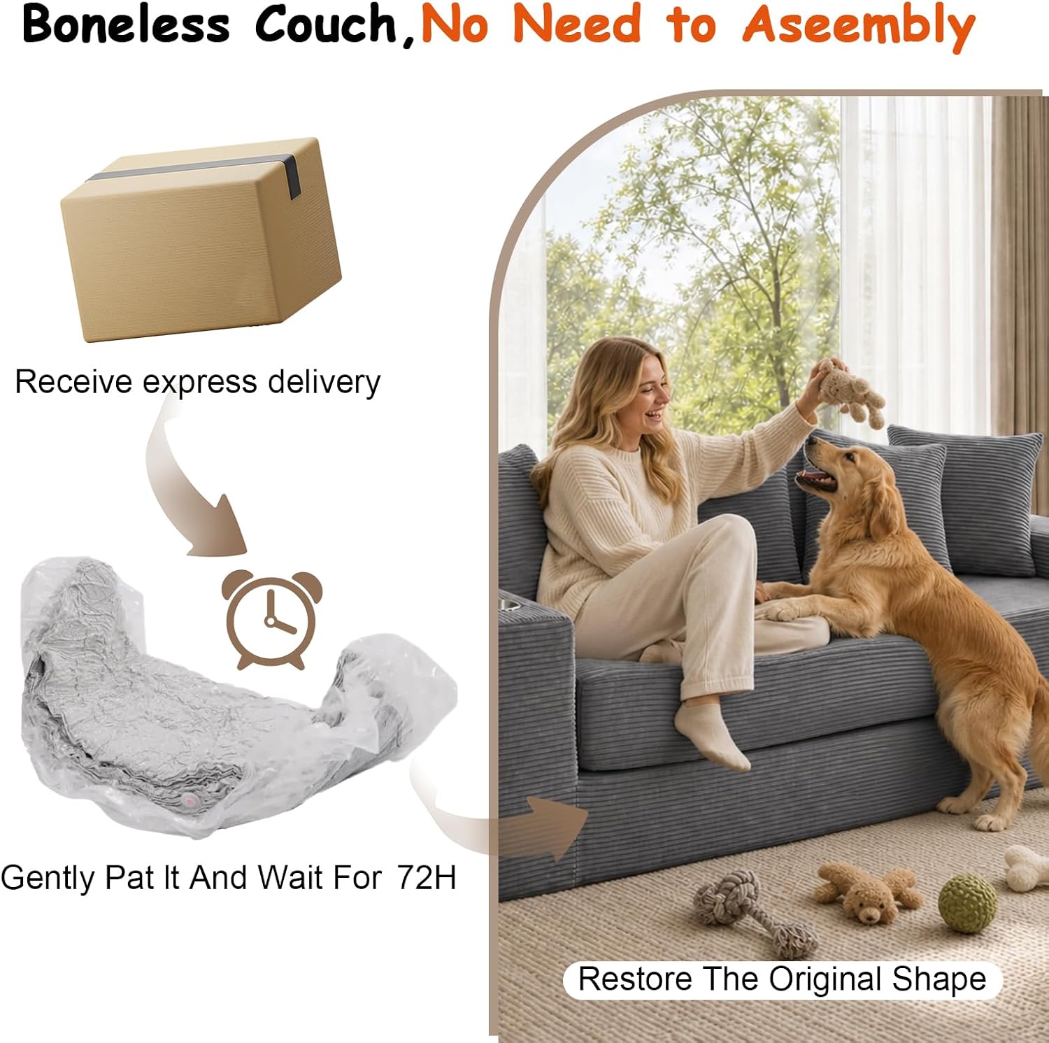 76" Convertible Sofa Bed, Corduroy Couch with Cup Holders & Pocket | 2-in-1 Sleeper Sofa, Pull-out Couch Bed with 5 Pillows, Living Room, Small Spaces, Bedroom, No Assembly