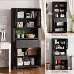 Kitchen Pantry Storage Cabinet with Doors and Shelves, Industrial Pantry Storage with Iron Mesh Doors for Kitchen Dining Room, Living Room, Black
