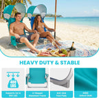 #WEJOY Beach Chair with Canopy Shade, Reclining Adjustable 4 Position, Lay Flat Lightweight Folding Portable Aluminum Chair with Backpack Straps,Padded headrest, Heavy Duty 400lbs Lawn Chair for Beach