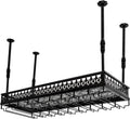 Hanging Wine Rack with Glass Holder and Shelf,Adjustable Metal Ceiling Mount Bar Wine Glass Rack,Industrial Wall Mounted for Bar Kitchen Cafe