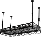 Hanging Wine Rack with Glass Holder and Shelf,Adjustable Metal Ceiling Mount Bar Wine Glass Rack,Industrial Wall Mounted for Bar Kitchen Cafe