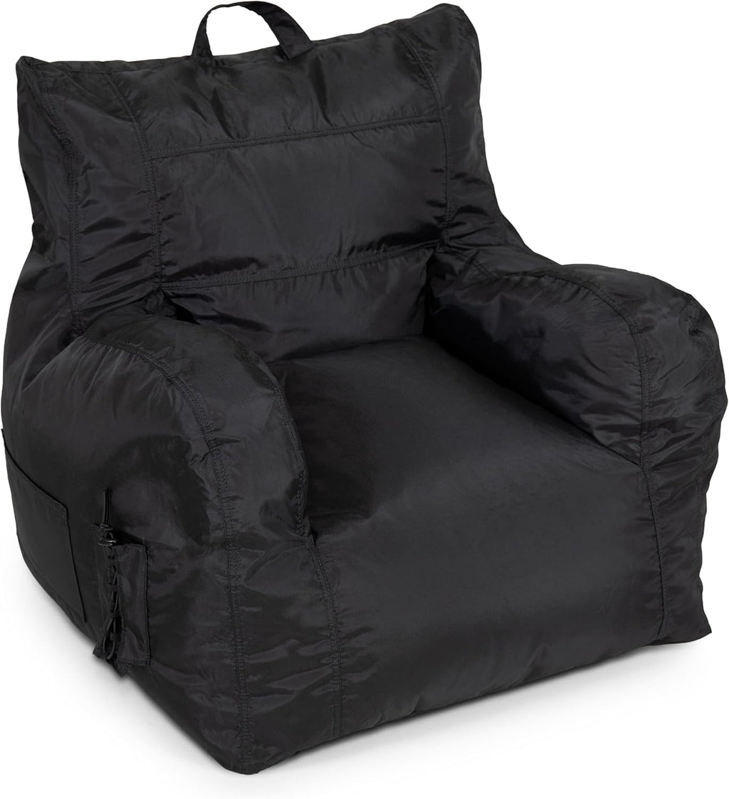 Big Joe Dorm Bean Bag Chair with Drink Holder and Pocket, Black Smartmax, Durable Polyester Nylon Blend, 3 feet | Polystyrene Bean Filled, Refillable, Nylon Polyester, Adult-Sized Comfortable Seating, Supports Up to 250 lbs