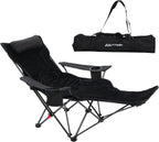 Portable Reclining Camping/Lounge Chair for Outdoor (1, Black) | Soft Cushion, 4-Position Backrest, Removable Footrest, Cup Holder & Versatile Carry Bag