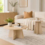 Round Wooden Coffee & Side Tables with Tapered Base, Wood | Nesting Coffee Table Set of 2, Modern Accent Furniture for Living Room Bedroom, Space-Saving Design