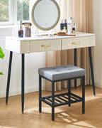 IBUYKE Rectangular Makeup Stool with Adjustable Feet and Storage Space, Footrest Chair, Linen Seat Vanity Stool, Multi-Use as Small Side Table or Ottoman, for Bedroom, Blue Gray WBD017L
