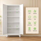 Washsemba 71'' Farmhouse Metal Storage Cabinet with Barn Doors,Steel File Cabinet for Home Office,Kitchen Pantry 4 Adjustable Shelves,Freestanding Cupboard for Kitchen,for Home Office,School (White)