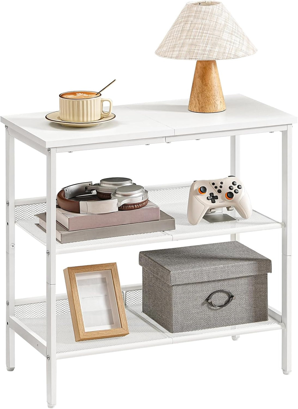 HOOBRO End Table, 3-Tier Narrow Side Table, Nightstand with 2 Flat or Slant Adjustable Shelves for Small Spaces, Hallway, Living Room, Bedroom, Sturdy, Easy Assembly, White WT23BZ01G1