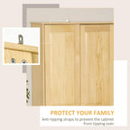 HOMCOM 67" Pinewood Kitchen Pantry Storage Cabinet, Freestanding Cabinets with Adjustable Shelves, Solid Wood Food Pantry with Soft-Close Doors for Living Room Dining Room, Light Brown