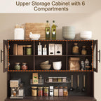 71" Tall Pantry Cabinet with Power Outlet & Pegboard, Kitchen Hutch Storage Cabinet with Arched Fluted Glass Doors, LED Lights, Wine Rack, Baskets & Adjustable Shelves, Brown