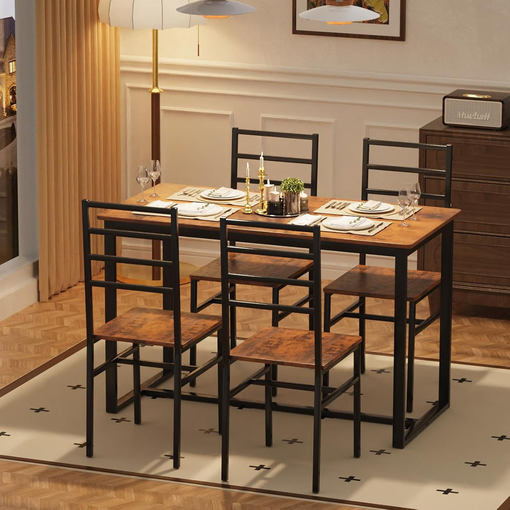 Kitchen Dining Table Set for 4, 5-Piece Kitchen Table and Chairs, Base Reinforcement Structure Dining Room Table Sets, Dining Table with 4 Chairs for Small Space, Dinette, Apartment