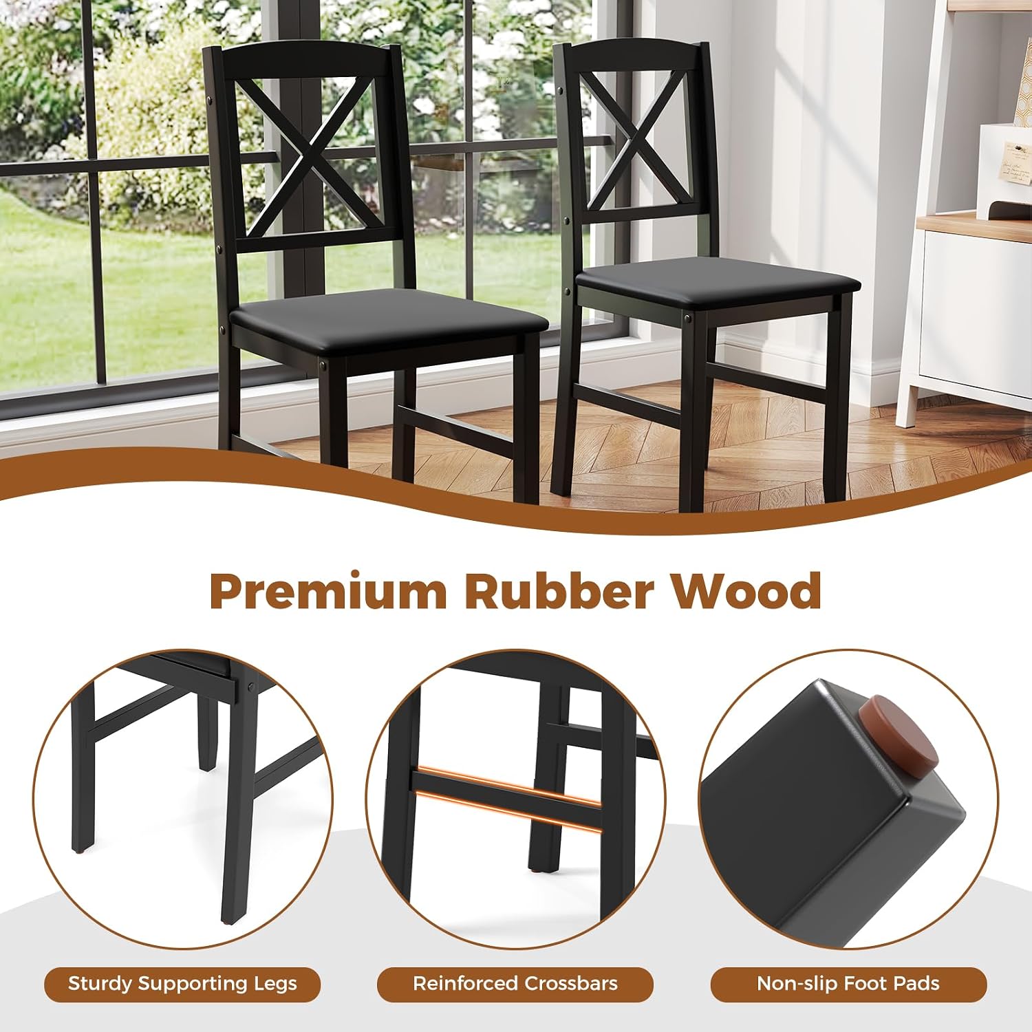 GOFLAME 3-Piece Dining Table Set for 2, Wooden Square Kitchen Table with 2 Upholstered Chairs, Space-Saving Dining Room Furniture Set for Dining Room, Breakfast Nook, Small Space, Grey & Black