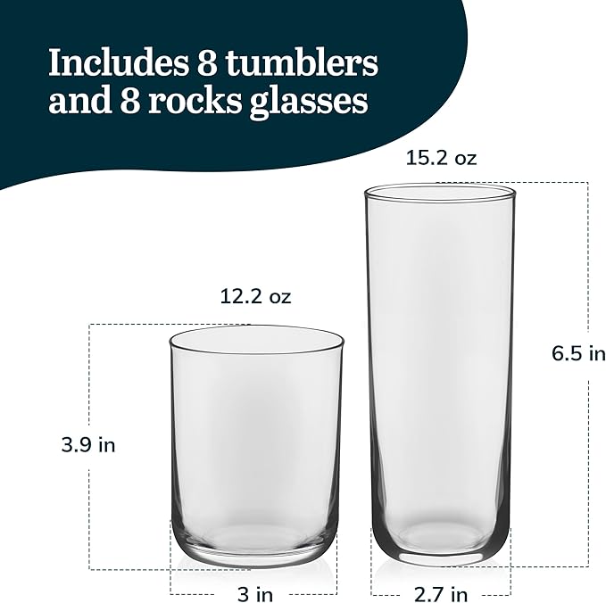 Libbey Lisbon 16-Piece Tumbler and Rocks Glass Set