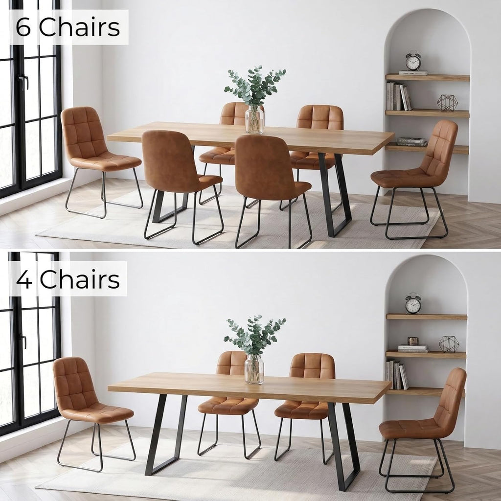ZckyCine Butterfly Leaf Extendable Dining Table Set 47"-63", Rustic Wood Table with 6 PU Leather Chairs, Modern Scandinavian Dining Room Furniture for Kitchen Apartment