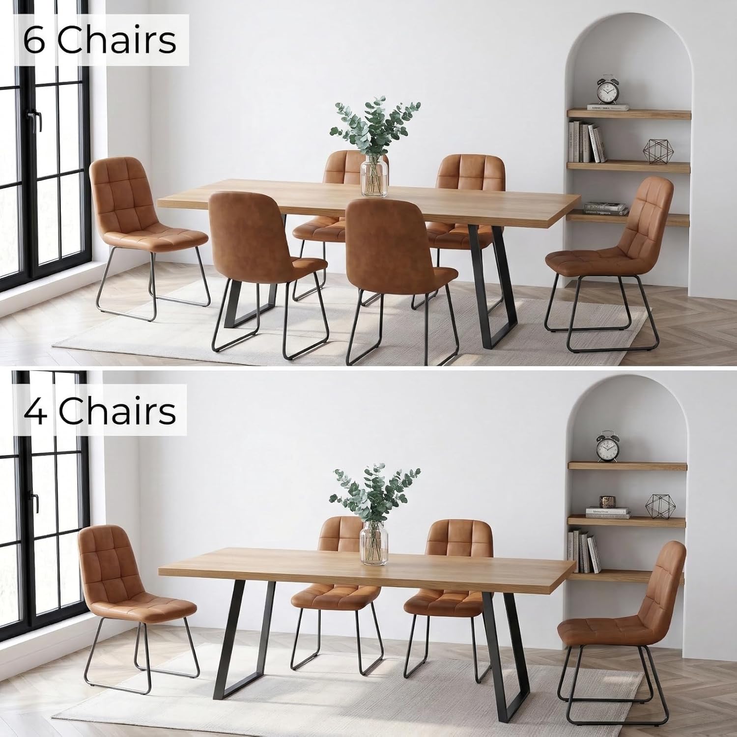 ZckyCine Butterfly Leaf Extendable Dining Table Set 47"-63", Rustic Wood Table with 6 PU Leather Chairs, Modern Scandinavian Dining Room Furniture for Kitchen Apartment