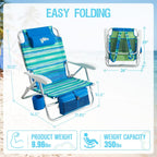 Old Bahama Bay Beach Chairs for Adults, 7-Position Classic Lay Flat Beach Chair Reclining Beach Chair, Portable Aluminum Backpack Beach Chair with Towel Bar & Cooler Bag