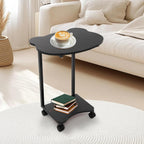 Portable Mobile Desk Side Table with Wheels, C Shaped White End Table for Bedrooms, Living Rooms, Offices, Reception Rooms, Panda Shaped Desktop