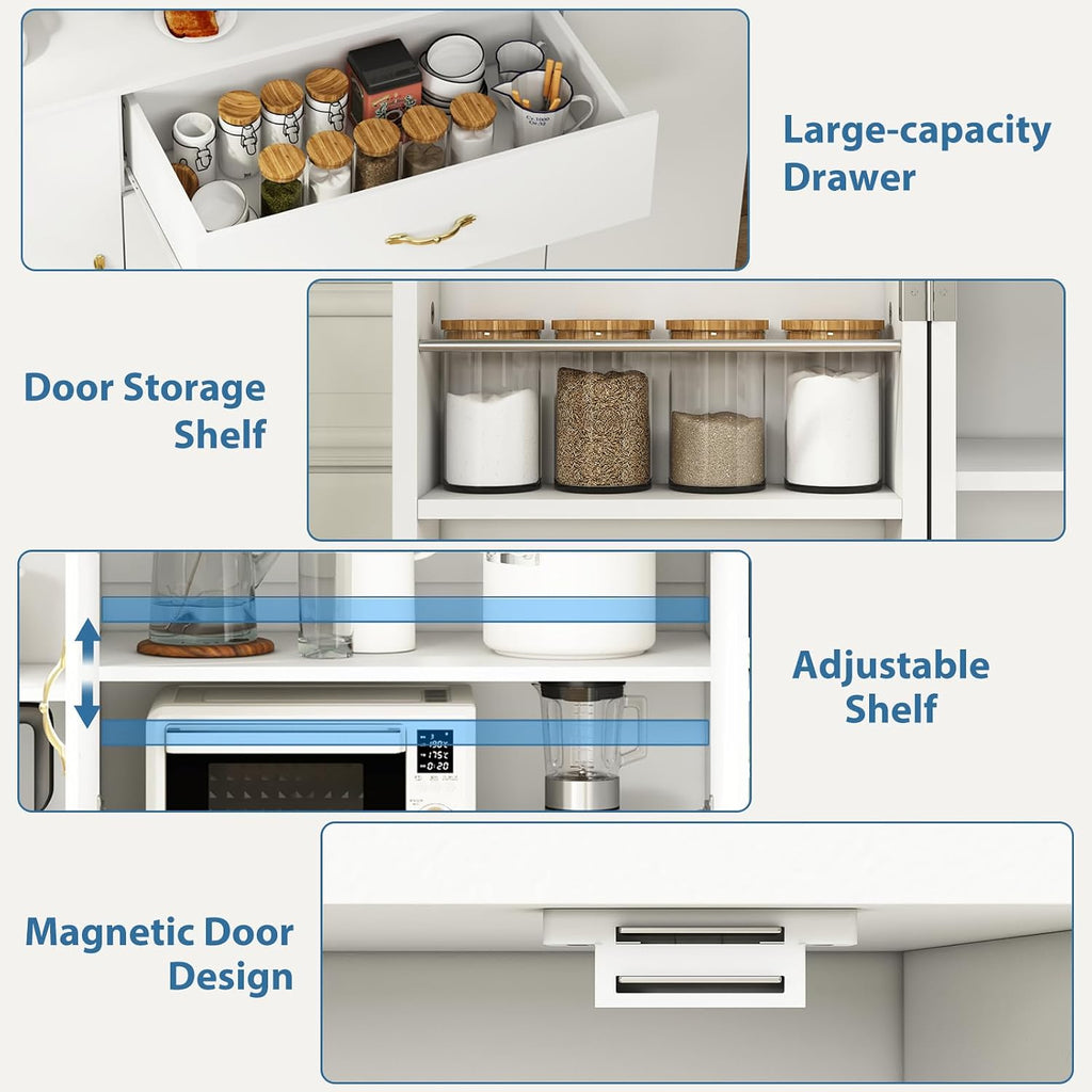 55" Kitchen Pantry Cabinet, Large Storage Cupboard with Doors and Shelves, White Kitchen Storage Cabinet with Drawer, Versatile Buffet Sideboard for Dining Room and Craft Room