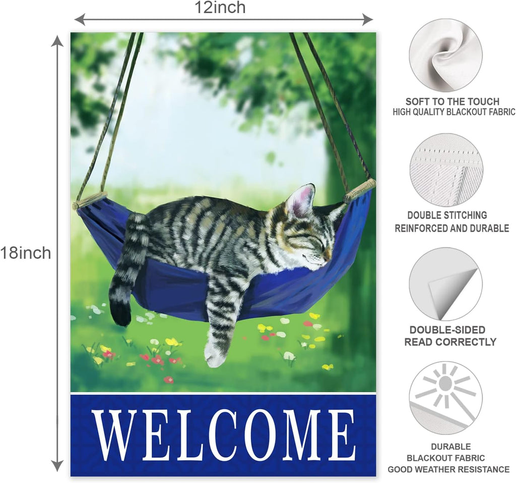 Welcome fall cat garden flag for outside 12x18, seasonal flags with cats double sided house flags, House Yard Lawn Decor Holiday Funny Garden Yard Decoration