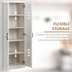 63" 2-Door Kitchen Pantry, Freestanding Storage Cabinet with 5-Tier Shelving and 2 Adjustable Shelves for Dining Room, Antique White