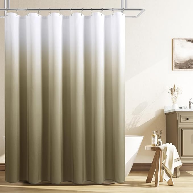 Grayish Brown Shower Curtains for Bathroom, Ombre Textured Fabric Shower Curtain Set, Hotel Spa Luxury with 12 Hooks, Decorative Bathroom Curtain 72 x 72