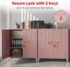 Locking Storage Cabinet Garage Metal Storage Cabinet with 2 Adjustable Shelves and Doors, Storage Cabinet with Lock & Keys for Home School Office (Pink)