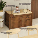 Wilk Shoe Storage Bench, 2-Tier Shoe Cabinet with Padded Seat Cushion, Bamboo Entryway Bench with 2 Doors (31.49’’(L) x13.78’’(W) x18.9''(H))