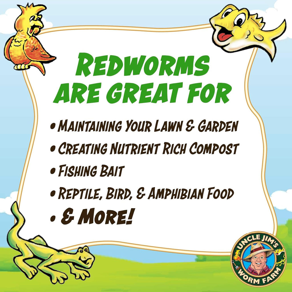 Uncle Jim's Worm Farm 1000 Count Red Wiggler Composting Worms Mix for Garden Soil or Fishing | Pack of Compost Worms Improves Soil Structure and Quality for Healthier Gardens
