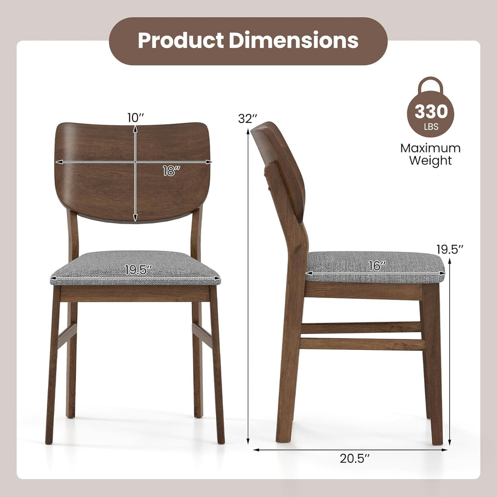 Giantex Wooden Dining Chairs Set of 4, Farmhouse Upholstered Kitchen Chairs w/Rubber Wood Frame, Gray Padded Seat, Curved Back, Armless Fabric Side Chairs for Dining Room, Living Room