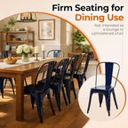 Stackable Metal Dining Chairs Set of 4, Sapphire Glow | Set of four sapphire blue steel chairs with 330 lb capacity for dining rooms, kitchens, cafes and covered patios.