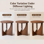 100% Solid Wood Round Side Table, 19.7'' Walnut Brown Small End Table, Sofa Side Table with Sculptural Curved Base, Minimalist Accent Table for Living Room, Bedroom, Reading Nook