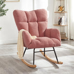 Tufted Upholstered Teddy Fabric Glider Rocking Chair with Metal Frame, Ergonomic Accent Chair for Living Room, Bedroom, and Leisure Spaces (Pink + Teddy)