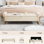 End of Bed Storage Bench, 67'' Bench for Bedroom Foot of Bed King Size, Modern Velvet Storage Ottoman Benches with Gold Legs for Windows Living Room, Beige
