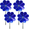 4PCS Flower Wind Spinner Sparkly Lawn Pinwheel 11.8 inch Dark Blue Garden Windmill for 4th of July, Garden, Party, Outdoor, Yard Decor