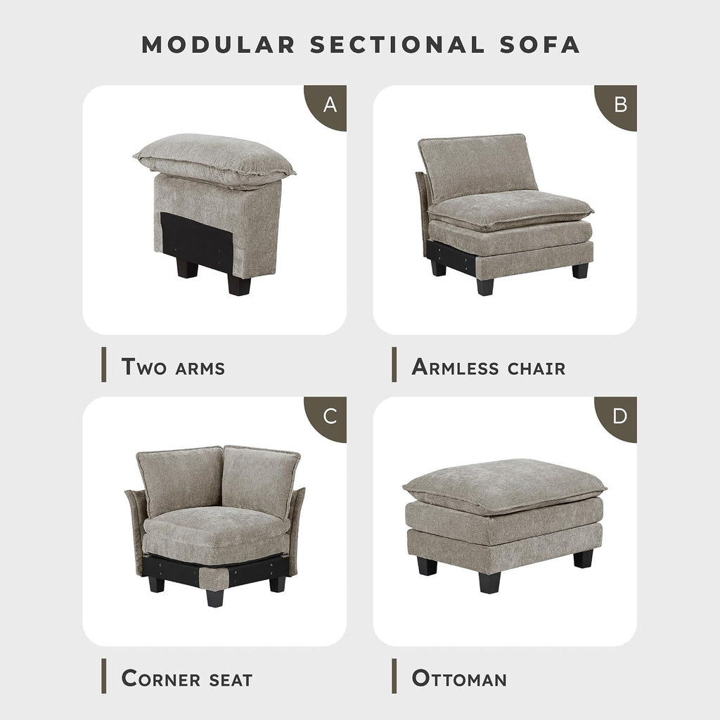 Lexicon Chenille Upholstered Rectangle Ottoman, Foot Stool, Black Faux Wood Feet, Durable Frame, Large Padded, Modular Sectional Couch Add Ons for Living Room, Bedroom, Assembly Required, Dark Pewter