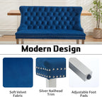 Shenyon Velvet Upholstered Dining Bench with Back, Tufted Loveseat Bench with Silver Stainless Steel Legs and Nailhead Trim, Banquette Seating for Dining Room, Kitchen, Entryway (Blue, Dining Bench)